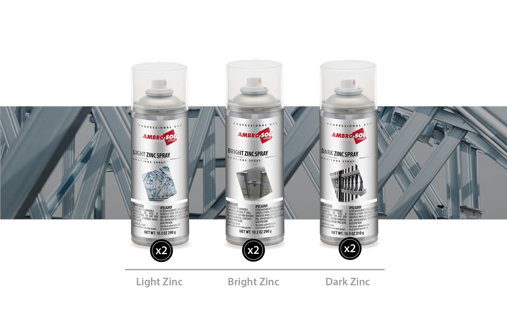Zinc Spray Variety Pack, Light Zinc, Bright Zinc, Dark Zinc